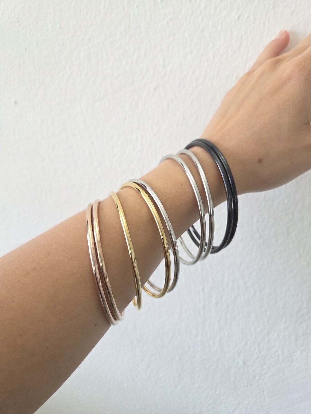 Multi Color Stainless Steel Stackable Bangle Bracelets Set of 9